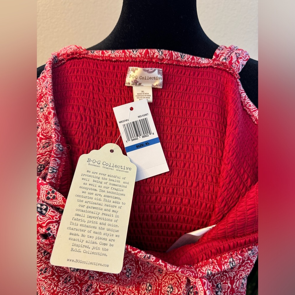 NWT B.O.G COLLECTIVE Dreamboat Red Medallion Print Smocked Mini Dress - Picture 14 of 15